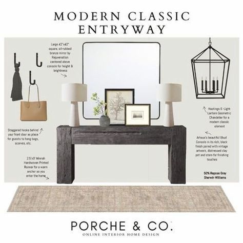 Home Decor updates for the entryway of your dreams with our mood board designs. Discover expert ideas for choosing the right finishes, picking the perfect color palette, and adding finishing touches. Dive into a world of entryway decor ideas and inspiration to transform your space. Shop the best entryway mood board designs on our LTK. (affiliate) Classic Entryway, Entryway Designs, Transitional Entryway, Modern Classic Home, Entryway Design, Console Styling, Board Designs, Foyer Decor, Entry Way Design