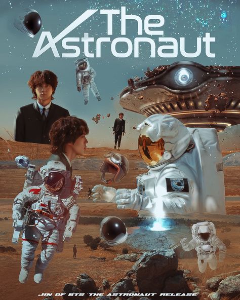 Fanmade SeokJin BTS Member Single 'The Astronaut' Poster Design Astronaut Poster Design, Pretty Posters, Astronaut Poster, Jin Pic, Poster Bts, The Astronaut, Pop Posters, Kpop Posters, Bts Lyric