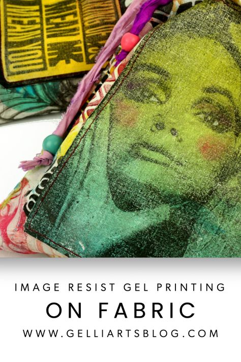 Two colourful drawstring pouches made from fabric handprinted with image resist transfer gel prints. Gelli Plate Fabric Printing, Stencils For Gelli Printing, Geli Plate Printing On Fabric, Geli Printing On Fabric, Gel Printing Tutorial, Gel Print On Fabric, Gel Plate Printing On Fabric, Gelli Print On Fabric, Diy Fabric Printing