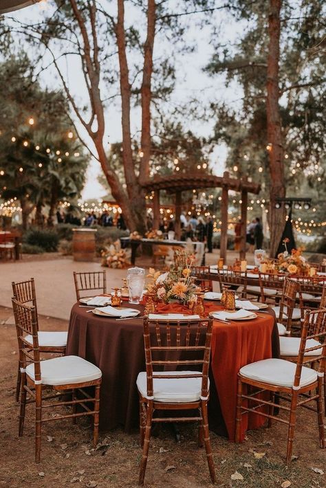 Southern Theme Wedding, Fall Wedding Intimate, Rustic Wedding Decor Simple, Glam Ranch Wedding, Boho And Rustic Wedding, Outdoor Fall Wedding Reception Ideas, Wedding Boho Rustic, Terracotta Rustic Wedding Theme, Classy October Wedding