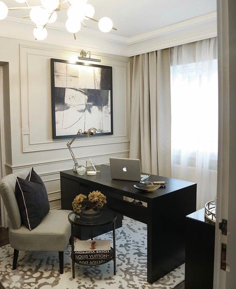 Feminine Home Office Classy, She Cave, Feminine Home Office, Feminine Home, Modern Home Offices, Feminine Home Offices, Office Organization At Work, Cool Office Space, Elegant Living Room Decor