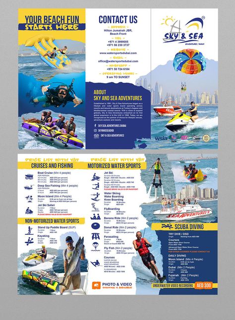 Contest Entry #18 for brochure design for water sports Tropical Brochure Design, Sports Brochure Design, Tourism Brochure Design, Sports Brochure, Font Canva Lettering, Travel Brochure Design, Tourism Design, Brochure Design Creative, Brochure Design Layout