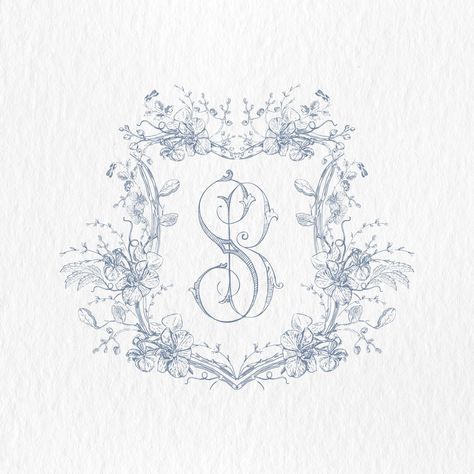 Wedding Crest Ideas, Vintage Wedding Vibes, Wedding Crest Monogram, Two Letter Monogram, Wedding Pieces, Crest Monogram, Vintage Colour Palette, B Monogram, Watercolor Monogram