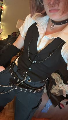 Masc Outfits With Corset, Nonbinary Witch Outfit, Biker Aesthetic Women, Punk Outfits Nonbinary, Female Punk Aesthetic, Rock Clothing Aesthetic, Punk Suit Outfit, Small Corset Outfit, Alt Suit Outfit