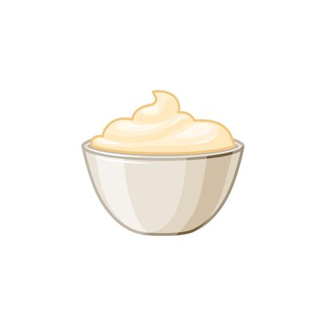 Cream Cheese Drawing, Mayonnaise Aesthetic, Mayonnaise Illustration, Sauce Illustration, Bowl Illustration, Cheese Cartoon, Cheese Drawing, Cream Drawing, Custard Sauce