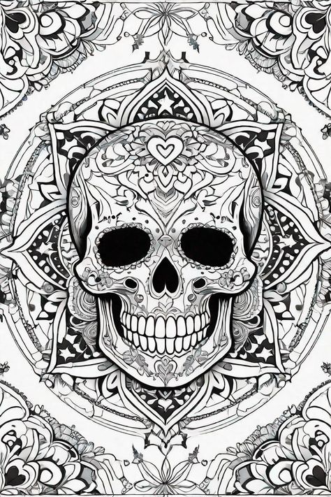 Goth Coloring Pages, Hard Coloring Pages, Halloween Adult Coloring Pages, Colouring Book For Adults, Enchanted Halloween, Skull Drawings, Gothic Images, Tattoo Patterns, Coloring Pages For Grown Ups