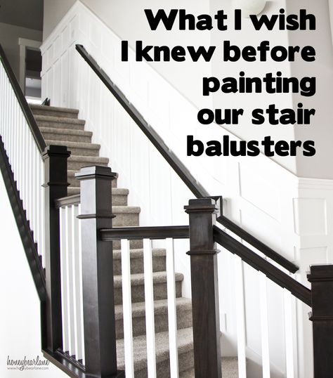 I love the look of two toned banisters, these are great tips for painting stair balusters Wainscoting Window, Wainscoting Green, Wainscoting Shelf, Wainscoting Door, Stairway Wainscoting, Craftsman Wainscoting, Wainscoting Staircase, Stair Railing Makeover, Wainscoting Hallway