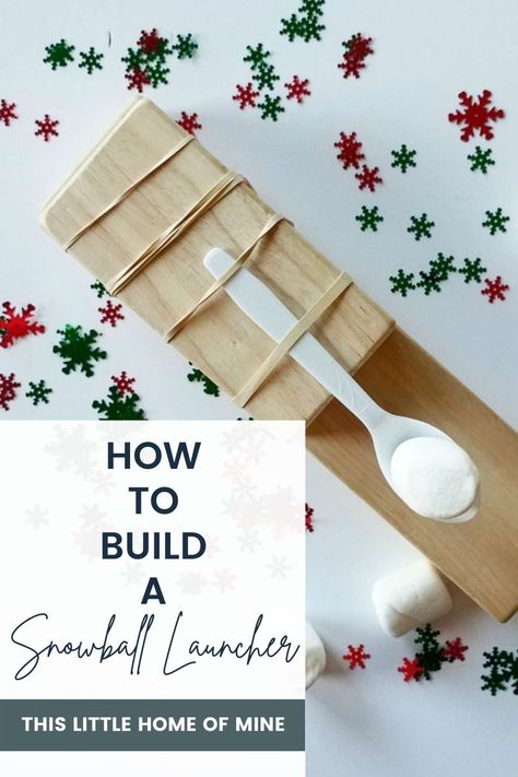 We built our own snowball launcher! All of my kids went wild over this Christmas-themed STEM activity. It kind of just accidentally came together, but everyone in my house was sure glad it did. Your family may want to experiment with other ways to put one of these together – you may have a different collection of supplies on hand that would work well – maybe even better than ours – but in the post, I’m going to share SIMPLE INSTRUCTIONS how we made ours. Snowball Launcher, Candy Cane Experiment, Candy Cane Science, Christmas Learning Activities, Christmas Stem Activities, Christmas Science Experiments, Shape Matching Game, Christmas Learning, Christmas Science