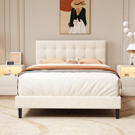 Alazyhome Square Tufted Upholstered Platform Bed Frame - Bed Bath & Beyond - 35289531 Classic Headboard, Headboard Wood, Linen Headboard, Cama King Size, Button Tufted Headboard, Velvet Headboard, Elegant Bedding, Wood Headboard, Beds & Bed Frames