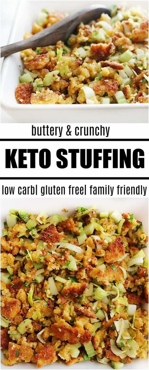 This keto stuffing recipe that is going to become your favorite this holiday season. You can serve it for both Thanksgiving and Christmas. It is a super EASY recipe to put together and has all of the traditional flavors everyone loves. Holidays are stressful enough without having to cook both a low carb and regular stuffing. The answer . . .  make one! This easy recipe for keto stuffing with be the one your entire family will eat this holiday season! #holiday #fall #keto #glutenfree #recipe Keto Stuffing, Low Carb Thanksgiving, Keto Holiday Recipes, Low Carb Holiday, Keto Thanksgiving, Keto Holiday, Keto Sides, Keto Christmas, Keto Side