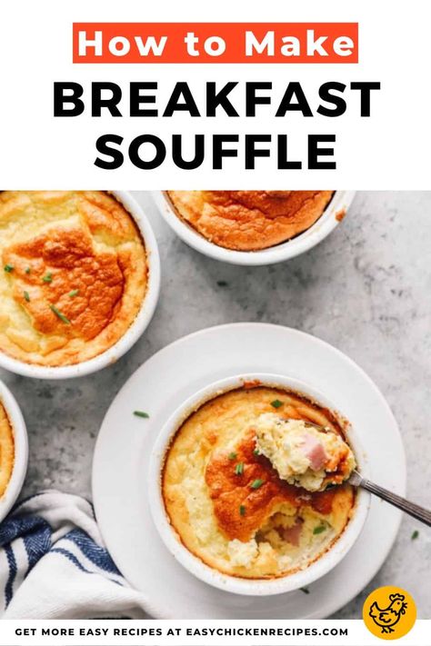 This breakfast souffle is the ultimate savory breakfast, with fluffy egg, parmesan cheese, cheddar cheese, and ham! Ham Souffle Recipes, Panera Breakfast Souffle Recipe, Brunch Egg Recipes, Panera Breakfast, Breakfast Souffle, Egg Brunch Recipes, Chicken Lunch Recipes, Delicious Breakfast Casserole, Healthy Sandwich Recipes