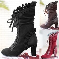 Black Steampunk Boots | Wish Steampunk Outfits, Women Steampunk, Up Cosplay, Steampunk Boots, Lace High Heels, Victorian Boots, Heel Boots For Women, Goth Boots, High Heel Stiefel