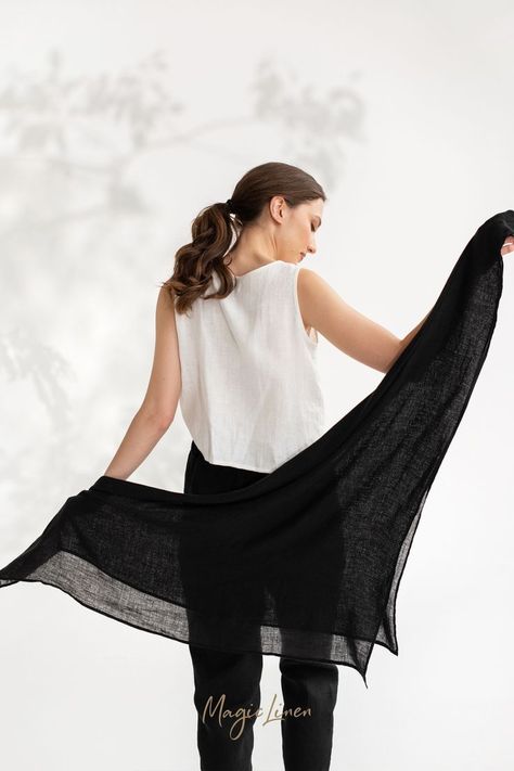 A black linen shawl is the last piece for any refined outfit. Made from lightweight soft linen it not only looks good but also feels very nice on your skin. Flax Linen Bedding, Bedding Linen, Square Form, Wrinkled Clothes, Skin Details, Linen Scarves, Lightweight Scarf, Scarf Gift, Cherry On Top