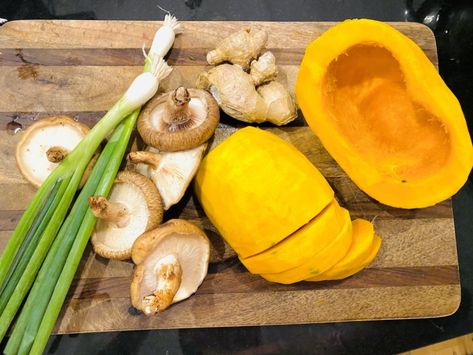 Millet Congee with Shiitake Mushrooms and Kabocha Squash Rice Congee, Kabocha Squash, Shiitake Mushrooms, Pickled Vegetables, Low Glycemic, Shiitake Mushroom, Winter Squash, Lower Cholesterol, Food Staples