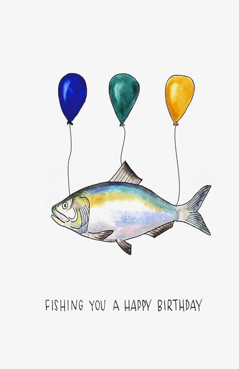 Watercolor Cards For Men, Watercolor Birthday Card Man, Cards For Men, Fishing Cards, Watercolor Fish, It's Your Birthday, Bday Ideas, Watercolor Cards, Christmas Crafts Diy