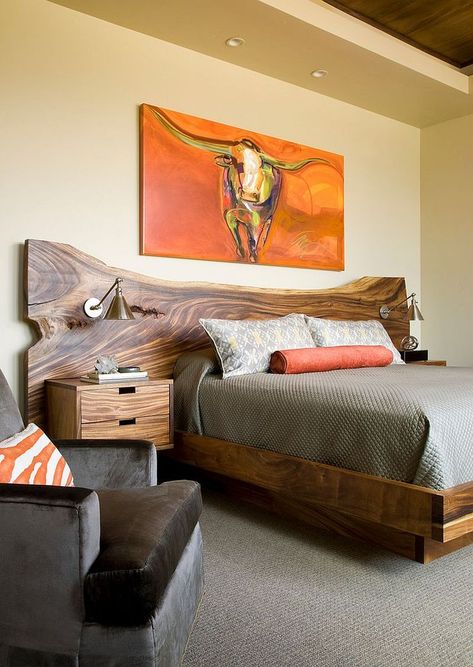 King Size Bed Frame Diy, Live Edge Headboard, Live Edge Bed, Rustic Bedroom Ideas, Rustic Bedroom Design, Bed Frame Design, Rustic Bedroom Decor, Live Edge Furniture, Bedroom Headboard