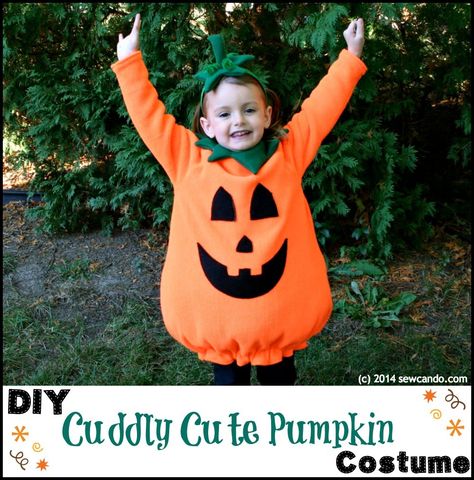 Sew Can Do: Make A Cuddle Cute Pumpkin Costume Without A Pattern!  Full tutorial for a lined pumpkin costume, collar and stem headband. Boys Pumpkin Costume, Jennie Halloween, Cute Pumpkin Costume, Toddler Pumpkin Costume, Kids Pumpkin Costume, Diy Fantasia, Pumpkin Halloween Costume, Halloween Sewing, Diy Kostüm