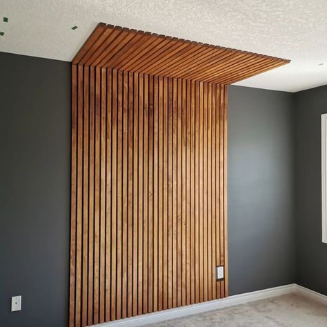 wall Art Decoration Ideas Timber Accent Wall, Wooden Slated Wall, Slats Behind Bed, Walnut Wood Slat Wall, Bedroom Wood Slat Wall, Wood Slated Wall, Slat Wall Behind Bed, Wood Slat Headboard Wall, Wooden Slat Wall Bedroom