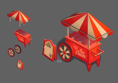 ArtStation - Ice cream cart. 2021. Golf Cart Ice Cream Truck, Ice Cream Truck Concept Art, I’ve Cream Cart, Bike Ice Cream Cart, I’ve Cream Truck, Ice Cream Games, Freeze Ice, Ice Cream Cart, Ice Cream Truck