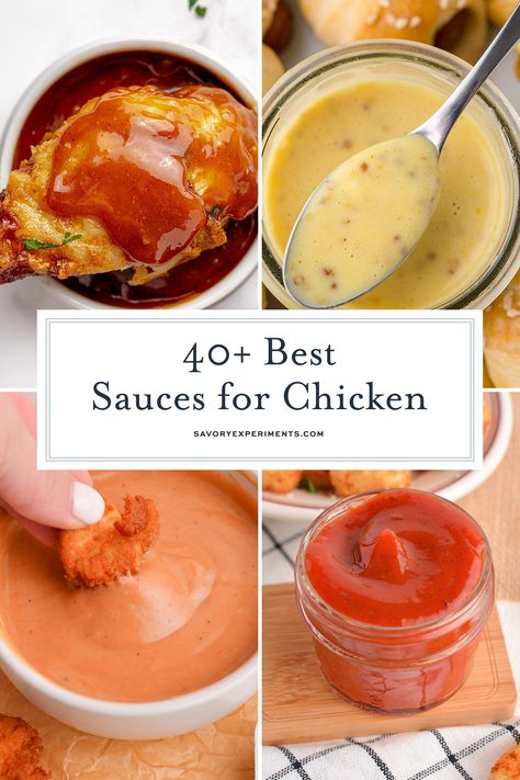 A good sauce can elevate any boring chicken dinner! These Sauces for Chicken will take all of your chicken dishes to the next level! Good Good Sauce, Good Dipping Sauce For Chicken, Chicken Sauces Ideas Healthy, Slim Chicken Sauce Recipe, Sauce Ideas For Chicken, Baked Chicken Sauce Recipes, Sauce For Stuffed Chicken, Roast Chicken Sauce Recipes, Sauces That Go With Chicken