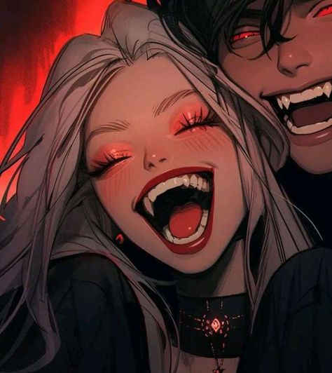 Fall Aesthetic Matching Pfp, Headlock Couple, Dark Matching Pfps For Couples, Vampire Couple Art, Matching Pfp Couple Dark, Vampire Matching Pfp, Vampire Couple, Couples Pfp, Vampire Teeth