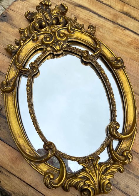 Excited to share this item from my #etsy shop: Vintage Oval Mirror Gold Art Nouveau Style Large Wall Ornate French Scalloped Entry Way Art Mirror Framed Gold Black Accents, Mother’s Day Swirl Mirror, Entry Way Mirror, Mirror Entry, Antique Gold Mirror, French Country Modern, Art Mirror, Gilded Mirror, Vintage Mirror Wall, Mirror Framed