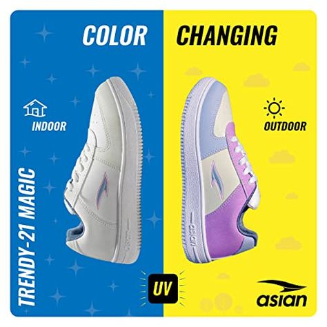 Buy ASIAN Women's Trendy-21 Casual Sneaker Colour Changing Shoes with Extra Cushion Lightwight Lace-Up Shoes for Women's & Girl's at Best price Now - 2023 Check more at https://shopnow.americawebmart.com/buy-asian-womens-trendy-21-casual-sneaker-colour-changing-shoes-with-extra-cushion-lightwight-lace-up-shoes-for-womens-girls-at-best-price-now-2023/ Colour Changing Shoes, Color Changing Shoes, Trending Shoes For Men, Asian Shoes, White Sneakers Outfit, Memory Foam Shoes, Affordable Shoes, Colour Changing, White Sneakers Women