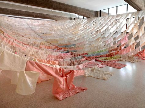 Suspended Shirt Installations by Kaarina Kaikkonen textiles multiples installation clothing Environmental Artist, Fabric Hanging, Sustainable Art, Reggio Emilia, The Ceiling, Sculpture Installation, Environmental Art, Textile Artists, Fabric Art