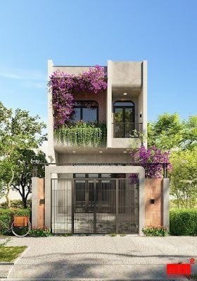 Small House Exterior Design, Narrow House Designs, Home Designs Exterior, Desain Pantry, نباتات منزلية, Modern Small House Design, Modern Bungalow House, Narrow House, Architecture Model House