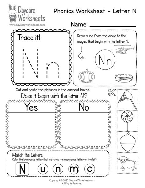 Free Letter N Phonics Worksheet for Preschool - Beginning Sounds Letter N Worksheet, Letter I Worksheet, Letter S Worksheets, Letter D Worksheet, Letter B Worksheets, Preschool Phonics, Worksheet Kindergarten, Phonics Worksheets Free, Beginning Sounds Worksheets