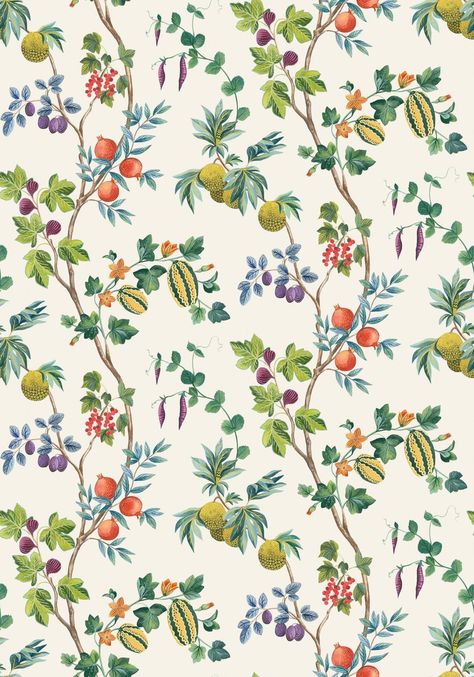 Orchard Wallpaper, Osborne And Little Wallpaper, English Room, Happy Wallpaper, Fruit Wallpaper, Vintage Fruit, Pea Pods, Green Sky, Luxury Wallpaper