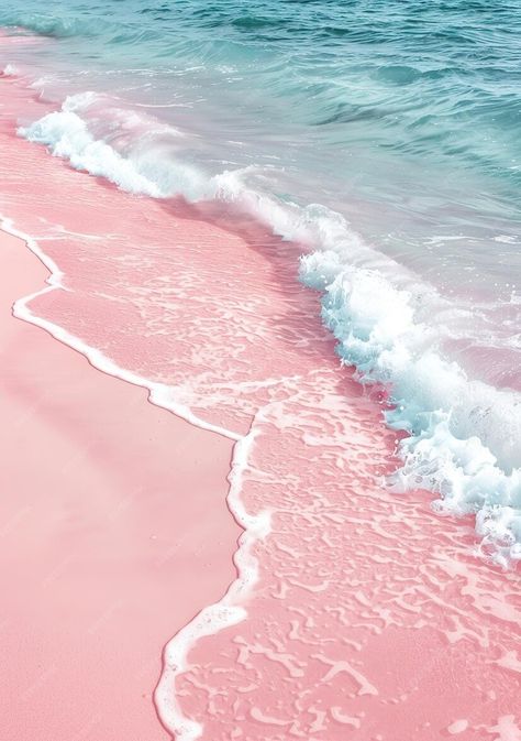 Premium Photo | Pink sand waves Pink Sand Aesthetic, Pink Beach Bahamas, Pinky Photos, Cute Pink Posters, Pink Ocean Aesthetic, Pink Beach Wallpaper, Pink Sand Beach Bahamas, Pink Beach Aesthetic, Pink Summer Aesthetic