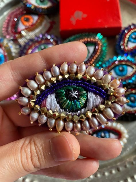 Eyes Decoration, Evil Eye Jewellery, Beaded Eye, Eye Embroidery, Eye Brooch, Art Pins, Personalised Gifts Handmade, Jewelry Minimalist, Christmas Charms