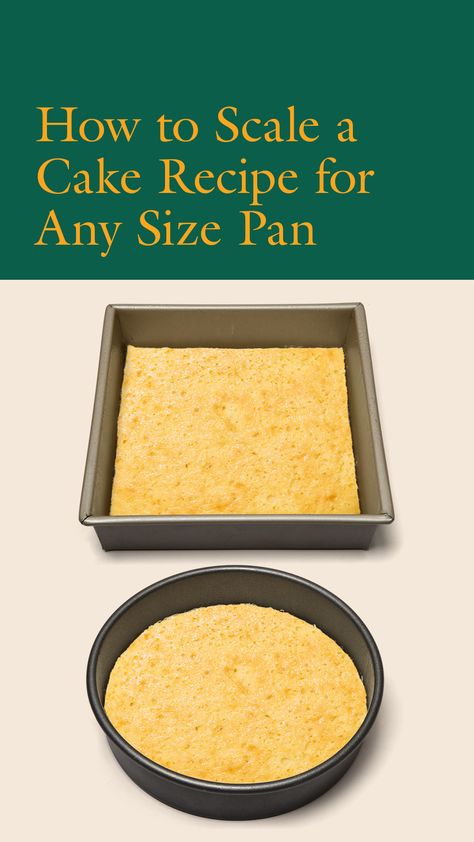 The difference between an 8x8 pan and a 9x9 pan is more significant than you might think. Our handy chart tells you how to scale your recipe accordingly. 9x9 Cake Pan Recipes, 8x8 Cake Recipe, Cake Pan Sizes, Recipe Conversions, Cake Brownies, Springform Pan Cake, Bake A Cake, 8x8 Pan, Square Cake Pans