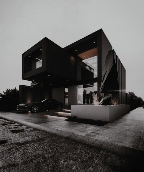 Black House Aesthetic, City Apartment Aesthetic, Dark Modern House, Condominium Design, Mansion Aesthetic, House Architecture Styles, Amazing Bedroom Designs, Black Houses, Luxury Houses Mansions