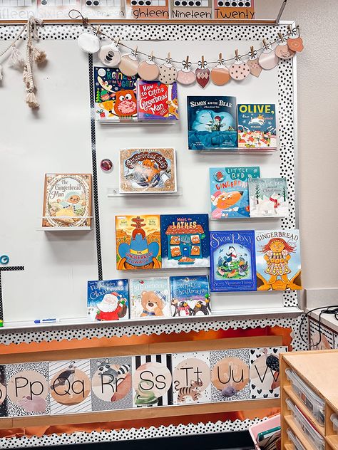 Floating Shelves Classroom, Magnetic Shelf Classroom, Classroom Shelf Decor, Rachel Burnett Classroom, Book Organization Classroom, Preschool Classroom Library, Classroom Book Organization, Book Display Classroom, Classroom Bookshelves