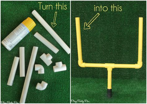 How to make field goal posts that are perfect for football party decorations Field Goal Post, Football Goal Post, Football Banquet, Football Party Decorations, Football Baby Shower, Football Goal, Football Diy, Football Theme Party, Football Birthday Party