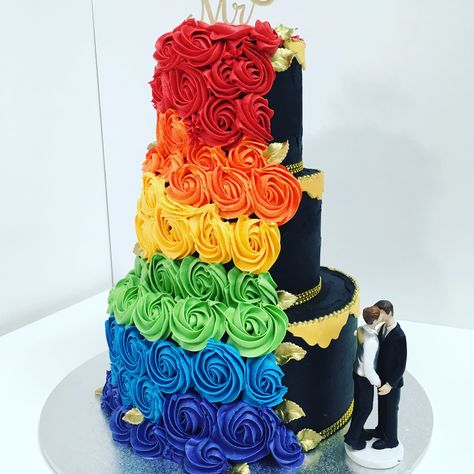 Mr and Mr Lgbtq Wedding Cakes, Black And Rainbow Wedding, Mrs And Mrs Lgbt Wedding Ideas, Rainbow Wedding Cakes, Gay Wedding Ideas Decor, Non Traditional Wedding Cakes, Lgbt Wedding Cakes, Rainbow Wedding Theme, Rainbow Wedding Cake