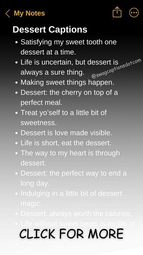 Indulge in the ultimate treat for your social media with our "Dessert Instagram Captions for Everyone’s Sweet Tooth." Whether you're sharing a decadent slice of cake, a scrumptious ice cream sundae, or a gooey brownie, these captions are perfect for adding a dash of fun and flavor to your dessert photos. From clever puns to mouthwatering descriptions, these captions will make your sweet posts even more delightful. Sweet Tooth Captions, Ice Cream Captions For Instagram, Cake Social Media Post, Dessert Captions, Cake Captions, Dessert Photos, Dessert Quotes, Sweet Captions, Cake Quotes