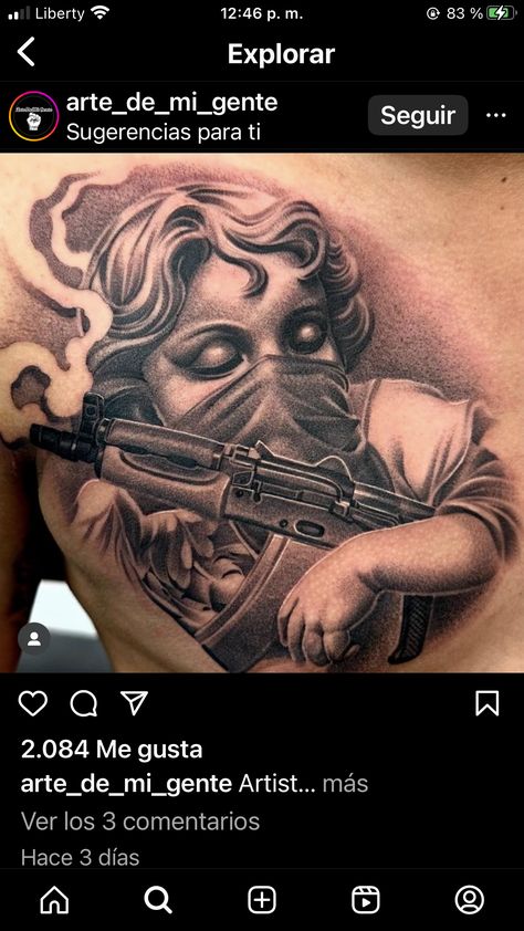 Gangster Angel Tattoo, Chest Tattoo Lettering, Chicanas Tattoo, Funky Tattoos, Chicano Tattoos, Snake Tattoo Design, Chicano Art Tattoos, Angel Artwork, Arte Alien