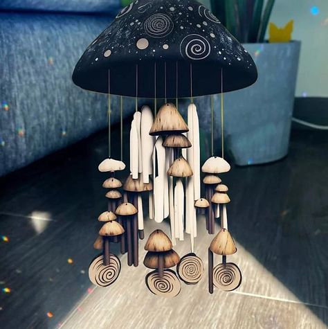 Mushroom Campanula Black Colorful Handmade Mushroom Resin Art Wind Chime 20*20*35cm 2023 - US $25.99 Ceramic Bells Handmade, Mushroom Crafts, Wind Chime, Limited Stock, Gourds, Shape Design, Handmade Art, Resin Art, The Wind