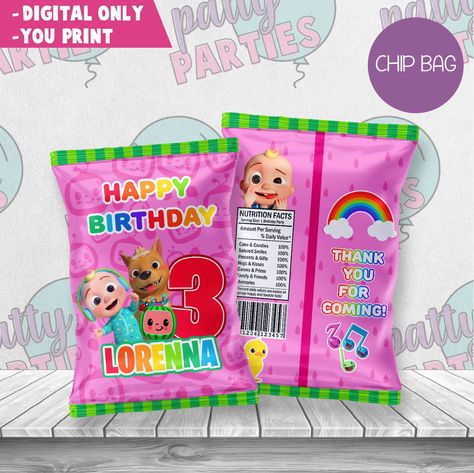 Cocomelon Chip Bags, Kiss Gift, Cocomelon Birthday, Chip Bags, Send It, For Your Party, Birthday Party Supplies, Chip Bag, Cupcake Toppers