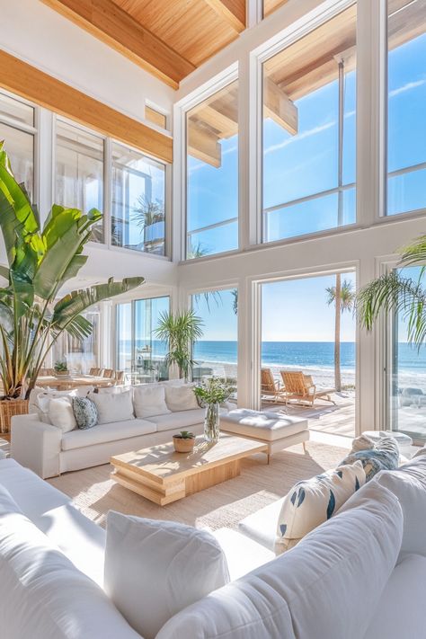 Unveil Coastal Living with these stunning breezy open-concept beachfront homes, perfect for your dream escape! Embrace the serene lifestyle where sunlight fills spacious interiors and ocean views abound. Explore more now!  #CoastalLiving #BeachfrontHomes #OpenConcept #HomeDesign #DreamHome #InteriorInspiration #ModernDesign #LuxuryHomes #ArchitecturalStyles #HomeDecor #BreezyInteriors #SustainableLiving #HouseGoals #CoastalDecor #BeachHouseDesign Coastal House Living Room, Summer Beach House Aesthetic, Beach Home Living Room, Modern Coastal House, Minimalist Beach House, Room Layout Design, Coastal Cottages, Beachfront Homes, Beach House Aesthetic