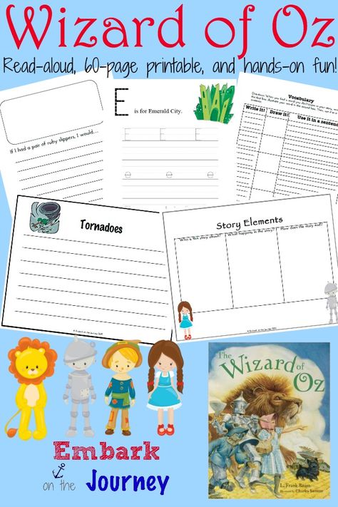 Free 60-page Wizard of Oz Printable Pack - Money Saving Mom® Wizard Of Oz Activities, Wizard Of Oz Book, Reading Night, Read Aloud Activities, Free Homeschool Printables, Homeschool Freebies, Read And Write, Kindergarten Resources, Homeschool Lesson