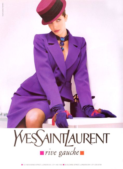 Vintage Ysl Ads, Purple Study, Ysl Rive Gauche, Ysl Fashion, Yves Saint Laurent Paris, Yves Saint Laurent Couture, Ysl Saint Laurent, Fashion Ads, Stephanie Seymour