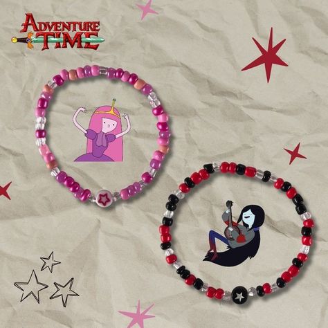 Adventure Time Bracelet, Anime Bead Bracelet, Bracelet Ideas Matching, Matching Bracelets Ideas, Beaded Bracelets Matching, Cute Beaded Bracelets, Anime Bracelet, Cartoon Bracelet, Diy Beaded Rings