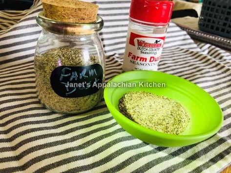 DIY Farm Dust Seasoning 4 T. salt 1 T. onion powder 1 T. garlic powder 1 T. pepper 1 T. dried thyme 1 1/2 tsp. dried oregano 1 tsp. dried rosemary 1 tsp. dried basil 1/ 4 tsp. celery seed 1/4 tsp. ground sage 1/4 tsp. dried fennel Combine all ingredients well, if you have a spice grinder, grind them up so the texture is a bit finer. If you don't have a spice grinder just mix them up and store in an airtight container. Farm Dust Seasoning, Farm Dust, Appalachian Kitchen, Dried Rosemary, Homemade Spice Mix, Dried Basil, Dried Thyme, Homemade Spices, Spice Grinder