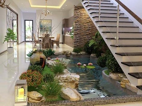 Indoor Pond, Pond Design, Small Backyard Pools, Fish Pond, Luxury House Designs, Interior Garden, Dream House Interior, Dream House Exterior, Water Feature