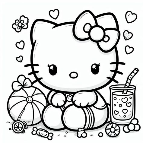 Aesthetic Colouring Pages Printable, Hello Kitty Coloring Pages, Kitty Coloring Pages, Hello Kitty Colouring Pages, Free Printable Coloring Sheets, Cute Stationary School Supplies, Kitty Coloring, Easy Pixel Art, Hello Kitty Coloring