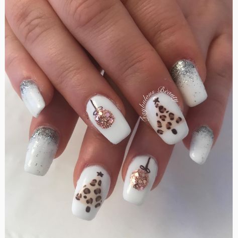 Leopard Print Christmas Nails, Cheetah Christmas Nails, Leopard Christmas Nails, Christmas Leopard Nails, Nails Gels, Acrylic Extensions, Leopard Nail Designs, Tree Rose, Witch Nails